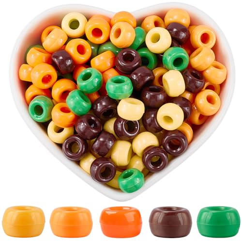SOFPLATE 800 Stück 5 Farben Thanksgiving Perlen Gelbe Pony Perlen Kunststoff Orange Grün Bronze Herbst Bauernhaus Glücksbringer Abstandsperle Für Die Schmuckherstellung Party Haare Hochzeit Armbande B