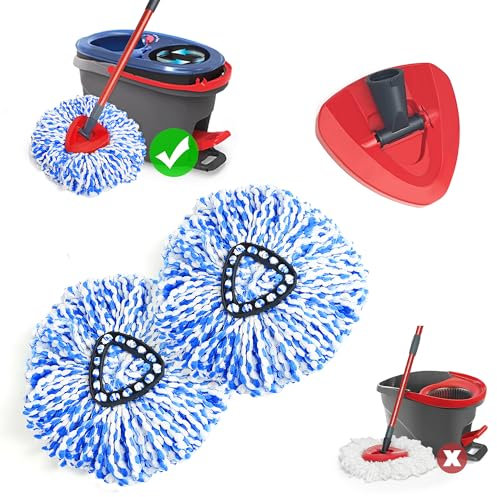 NEWE Mop Heads Replacements 2 Pack with Triangle Base for O-Cedar RinseClean 2 Tank System, Microfiber Spin Mops Replace Refills for Deep Cleaning All Floors