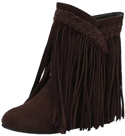 HSyc JRX Stivaletti da donna con zeppa con frange, stivaletti invernali, marrone, 38.5 EU