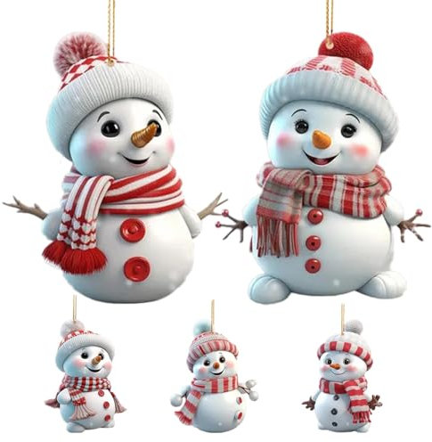Dreuhuing Adornos de muñeco de Nieve para árbol pequeño, Decoraciones de muñeco de Nieve acrílico 2D, 5 Decoraciones de Fiesta de Invierno de Doble Cara, Juego de Adornos para el hogar