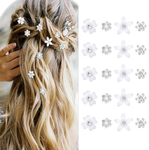 20 Pcs Pinces à Cheveux en Forme de Fleur, Mini Barrettes à Cheveux en Métal avec Strass Blancs, Petites Epingles à Cheveux Mignons Pinces à Cheveux Décoratives pour Mariage, Pince Fleur Cheveux