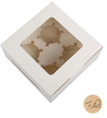 WULAIHO 24 x White Cupcake Boxes 4 Holes (6.3x6.3x3 Inches), Rectangle Cup Cake Boxes with Clear Window, Suitable for Home Baking, Party, Wedding, Christmas, Cake Shop, Picnic