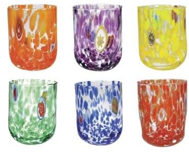 Brandani Set 6 Bicchieri Pavone Colorati in Vetro 400 ml - SKU 51372 - Bicchieri Assortiti per Acqua e Cocktail