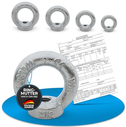 PinPro Ringmuttern nach DIN 582 mit Traglast bis 340kg | Mehrere Größen wählbar | Mengen- und Vorteilspack | C15E Stahl geschmiedet und galvanisch verzinkt | metrisches Gewinde (4x M6, WLL: 75kg)