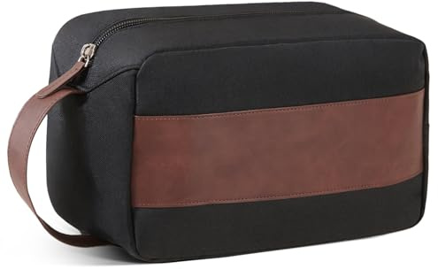 Vorspack Groß Reise Kulturbeutel Herren, Canvas und PU Leder Kosmetiktasche | Wasserabweisend, Leichte Kulturtasche mit Rasiertasche für Reisen Badezimmer