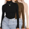Ekouaer Black Turtleneck Women Multipack Women's Turtleneck Long Sleeve Shirts Lightweight Base Layer Solid Slim Fit Tops 3PCS, Black/Khaki/Brown, M