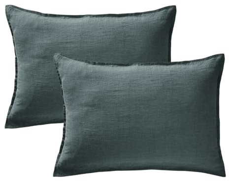 Meubletmoi Luisa - Juego de 2 fundas de almohada rectangulares, 50 x 70 cm, de lino lavado azul, con apertura con solapa y solapa