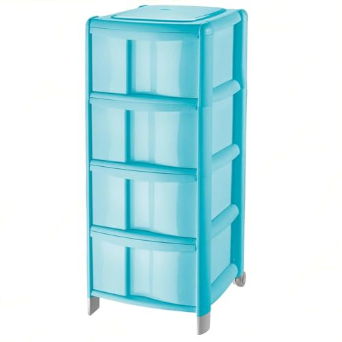 Sicignano | Cassettiera a 4 Cassetti con Piedini e Ruote, Polipropilene, Linea Bambù - Design Moderno, Ideale per Casa e Ufficio - 38.5x39.5x86h cm, Colore Delfino, Made in Italy