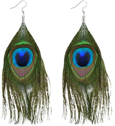 Pfau Ohrringe Mit Quasten - Karnevalsschmuck Pfauenfedern für Damen, Mädchen Maskerade Looks Accessoires
