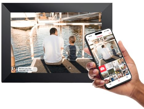 Inov8 Framing Smart WiFi 10.1 Inch High Res 32GB Touch Screen Digital Picture Frame with Frameo. Send & Share 100’s Photos/Videos via iOS & Android Devices from any location. Black Bevelled Frame.