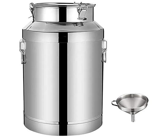 DECAKE Pot à Lait, tonneau à vin, Pot Mort, Pot à Lait, Pot en Acier Inoxydable avec Couvercle d'étanchéité et Entonnoir, 5 L