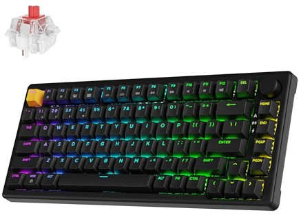 JamesDonkey J2 75% Wireless Mechanical Gaming Keyboard, Gasket 82 Keys BT5.1/USB-C/2.4GHz RGB Backlit with Custom Knob Super Red Switch, PTB Keycap, QMK/VIA for Win/Linux/Mac