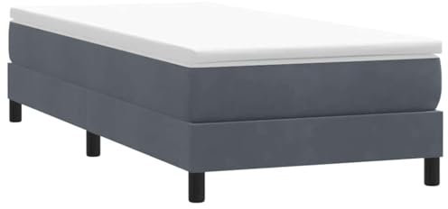 vidaXL Boxspringbett ohne Matratze Dunkelgrau 90x220 cm Samt, Bett, Bettgestell, Einzelbett, Schlafzimmermöbel, Bettrahmen, Samtbett, Polsterbett
