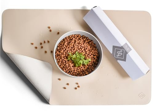 ne&no® Tapis de gamelle pour chien - 60 x 40 cm - Antidérapant et imperméable - En cuir végétalien - Tapis de gamelle pour chien