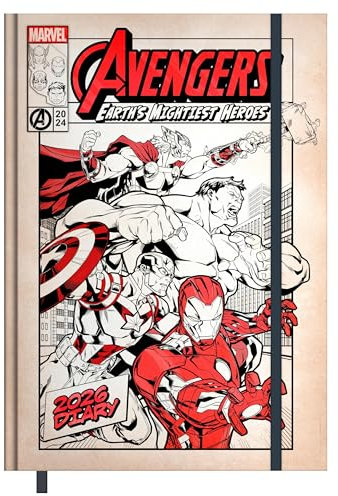 Pyramid - Avengers 2026 – Buchkalender A5 (15×21 cm) mit wöchentlichen Motiven von Spider-Man, Iron Man, Thor & Captain America, Planer für Schule, Uni & Superhelden-Fans