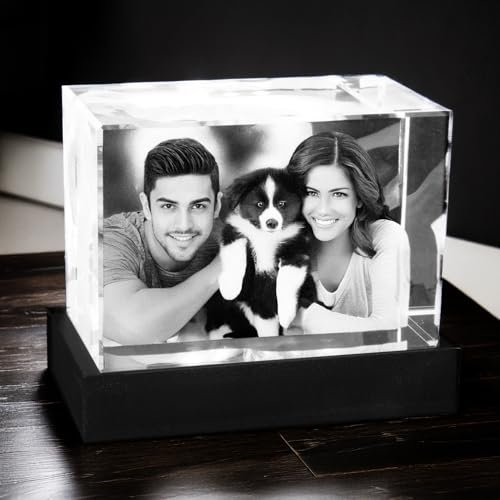contento 3D Glas Laser Foto von Deinem Bild | Glasfoto | 3D Foto | personalisiertes Geschenk | (Glasblock, L Querformat (100x70x60mm) inkl. Sockel | bis 4 Personen/Tiere