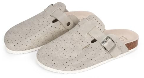 Professionelle Clogs Krankenschwester mit Innensohle Echte Leder - Verstellbare Pantoletten Herren Frauen Krankenhaus Pflegekräfte - Ärzte Schuhe Draußen Indoor Garten Sommer Winter (Perlweiß, 37 EU)