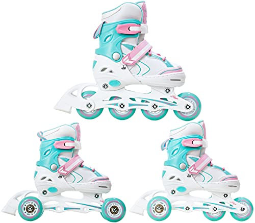 RAVEN 3in1 Inline Skates Triskates Rollschuhe Inliner für Kinder Mädchen verstellbar (Lia Mint, 34-37 (21,5cm-24cm))