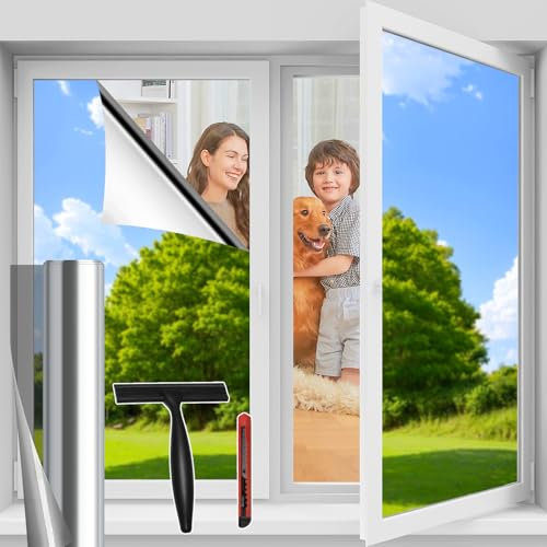 Niviy Pellicola per Vetri Finestre Privacy 75 CM x200 CM Pellicola Specchio Con Raschietto e Taglierino Protezione UV, Privacy, Controllo termico, Facile da Applicare Adatto a Tutte le Finestre