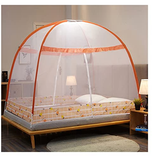 BCATTAW Moskitonetz für Zuhause, drinnen und draußen, Garten, Betthimmel, Pop-up, faltbar, gegen Mückenstiche, verdickt, verschlüsselt (Farbe: Orange, Größe: 1,8 m (6 Fuß) Bett)