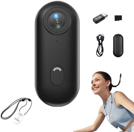 Gqiwub Visuscam - Mini 120 4K Camera for Recording, Visus Cam, Pov Camera, Wearable Thumb Sports Action with Magnetic Lanyard Swivel Back Clip, For Travel, Adventures (1080P Black)