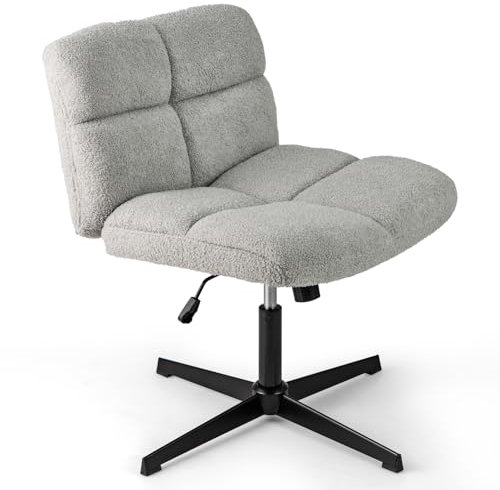 COSTWAY Schneidersitz Stuhl, Drehstuhl ohne Armlehnen, Schreibtischstuhl mit breiter Sitzfläche, Bürostuhl mit Kreuzfuß, Schminkstuhl, höhenverstellbar, Wippfunktion, modern (Grau)