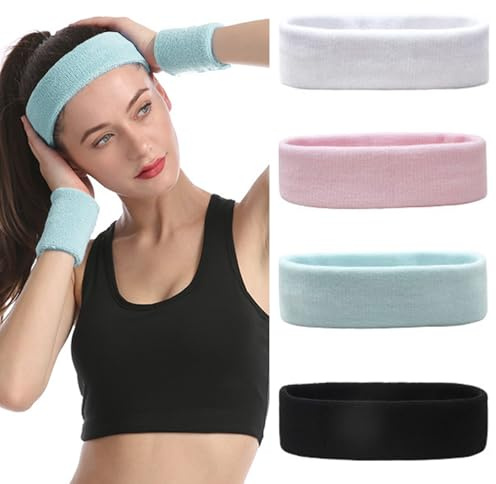 4er-Pack Haarbänder Für Damen - Schweißabsorbierende Und Schnelltrocknende Sport Stirnband - Hochelastisch, Weich Und Atmungsaktiv Haarband Damen, Geeignet Für Fitness, Sport, Laufen Und Mehr