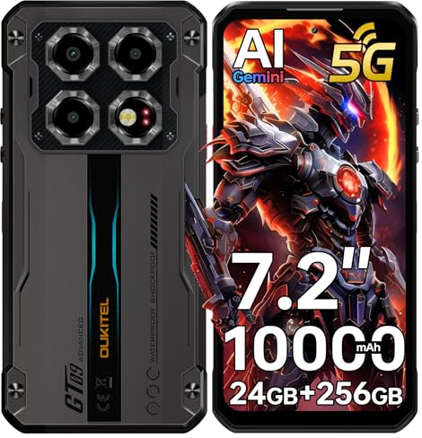 OUKITEL WP60 5G Outdoor Smartphone, 7,2 Zoll 120Hz Outdoor Handy Ohne Vertrag 24GB+256GB/2TB Handys, 10000mAh 108MP+32MP+8MP-Nacht baustellenhandy,Android 15 IP68 Wasserdicht Handy Dual SIM 5G/NFC/GPS