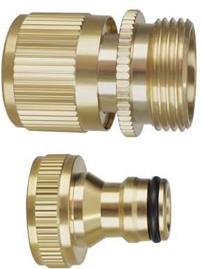 KETTOYA 1 Pair Garden Hose Accessories, 3/4 inch Male Thread Quick Connector & 3/4 inch Female Thread Connector, Solid Brass