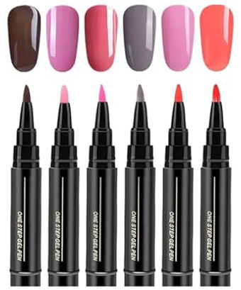 6PCS Nagellackstifte Set, 3-in-1 Gel Nagellack Stifte, One-Step DIY Nagellackstifte, Schnell Trocknender Non-UV Gel Nail Pen, Tragbare Nail Art Stifte für Mädchen und Damen (B)