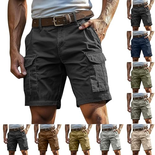 Cargoshorts Herren Kurze Hosen mit Reißverschluss und Knopf Mehrere Taschen Männer Einfarbig Sommer Shorts Klassische geschnittene Sportshorts Outdoorhose