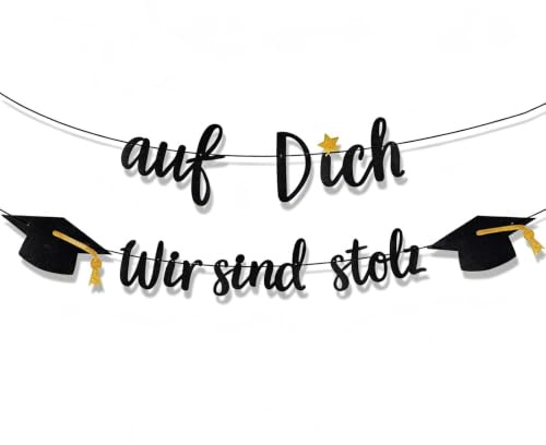 Abschluss Deko Girlande, Wir sind stolz auf Dich Glitzer Schwarz Banner | Abitur 2026 Bachelor Abi 2026 Deko für Abschlussfeier & bestandene Prüfung