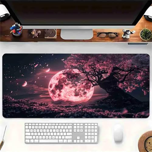 Lituor Mouse Pad Pink Moon Tree XXL Gaming mouse pad 600x300x2mm Extended Desk Mat,with Non-Slip Base and Stitched Edge,Soft Smooth Surface Mousepad,Improved Precision and Speed