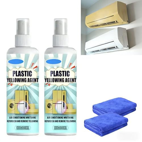 Heavy Duty Yellow Stain Remover, 100 ml Fast-Acting Plastic Yellowing Remover with Cleaning Cloth – for Toilet Seat, Home Appliances & Plastic Surfaces (2PC)