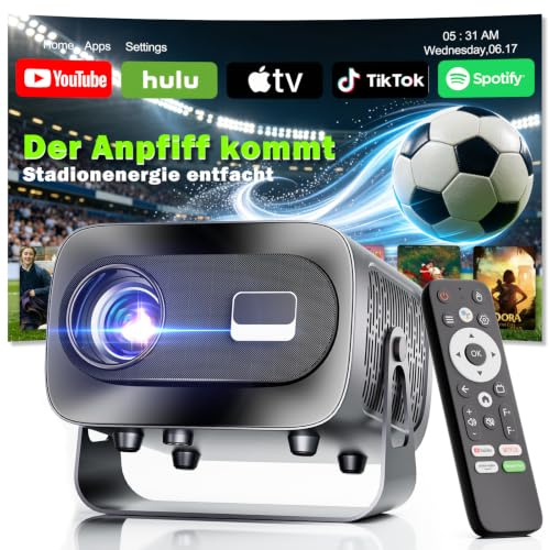 Mini Beamer 4K Smart Beamer【Offizielle App】mit Full HD 1080P, 1000 Lumen, Autofokus und Trapezkorrektur, 360°-Drehung, WiFi und Bluetooth,für Handy HDMI, TV-Stick,Tragbarer/Heimkinoprojektor