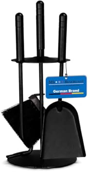 MS Beschläge Kamingarnitur schwarz 4-teilig modern & platzsparend - Kaminbesteck pulverbeschichtet mit Halter & Kaminwerkezug - Ofenbesteck Set Industrial Look - Ofengarnitur Kamin-Set hochwertig