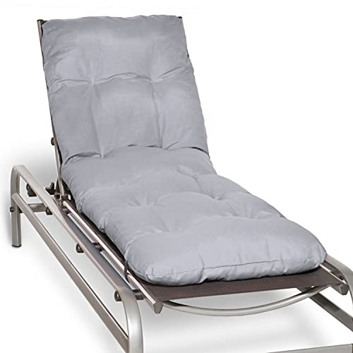 Beautissu Auflage Sonnenliege Deckchair Liegenauflage 190x60 cm Flair RL – 8 cm Dickes Polster für Sonnenliege Liegestuhl Auflage für Gartenmöbel Hellgrau