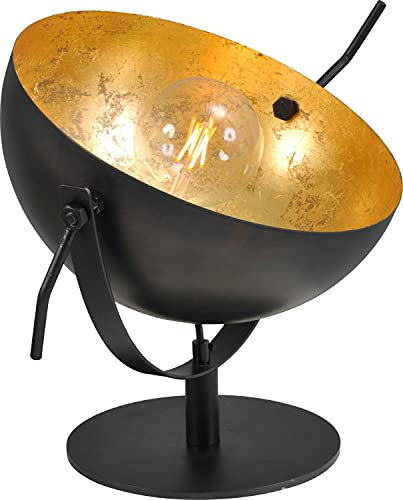 Premium Tischlampe Grau Metall Ø30cm Innenschirm Gold Handarbeit Loft Wohnzimmer Schreibtischleuchte