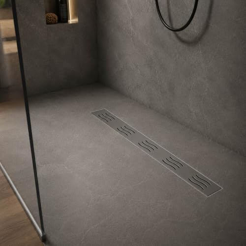 Yellowshop - Canalina Canale Canaletta Di Scarico Doccia A Pavimento Modello Onda Bagno Griglia In Acciaio Inox Sistema Drenaggio Varie Misure Cm 60, 70, 80, 90, 100 (Cm 80)