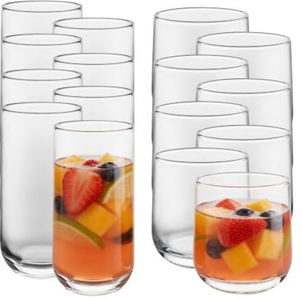 Libbey Ascent Tumbler and Rocks Drinking Glasses Set of 16, Glass Drinking Glasses with Curvature, Versatile Glassware Set for Parties and More