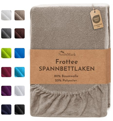 NatureMark Frottee Spannbettlaken – Weich und atmungsaktiv, hautfreundlich, praktisch & pflegeleicht, langlebig und strapazierfähig, 80% Baumwolle & 20% Polyester, 140x200-160x200 cm, Sand/Beige