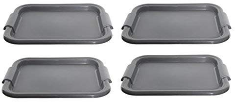 Whitefurze 4 x Plastic Silver Rectangle Serving Drinks Dinner Plate Lap Tray 41cm x 31cm