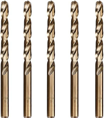 Hymnorq 8mm M35 Cobalt Steel Drill Bits Set (5-Piece) for Metals, Dual Twist Flute, Chamfered Shank, 135° Split Point, Bronze Hue Finish – Includes Tough PP Plastic Case – DIN338 Standard