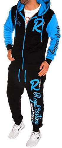 Herren Fitness Jogginganzug Sportanzug Trainingsanzug A. Royal Sailing (M Schwarz-Türkis) A.2255