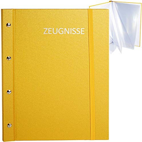 alles-meine.de GmbH Zeugnismappe/Dokumentenmappe/Zeugnisringbuch - Zeugnisse Metallic Effekt - Gold/Gelbgold - A 4 - GEBUNDEN & Erweiterbar - Schraubalbum - mit 24 festen..