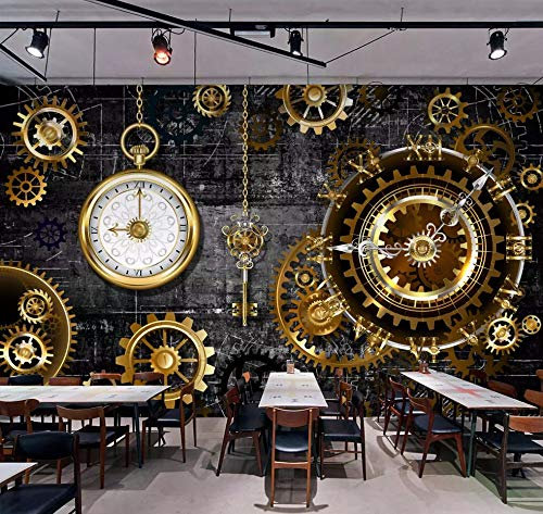 MIWEI Wallpaper Papier Peint Panoramique Horloge À Engrenages De Industriel Papier Peint Nature Intissé Murale Chambre Salon,350cmX256cm