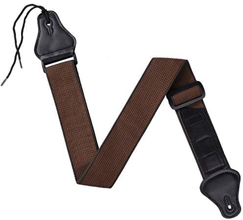 MengH-SHOP Gitarrengurt Verstellbarer Baumwolle Gitarren-Gurt PU Lederenden Gitarrenband mit 3 Plektrumhaltern für E-Gitarre, Westerngitarre, Akustikgitarre & Bass (Braun)