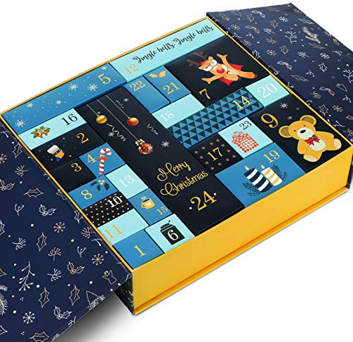 GWHOLE Christmas Advent Calendar 2025, Refillable Christmas Countdown Calendar with 24 Gift Boxes, Blue
