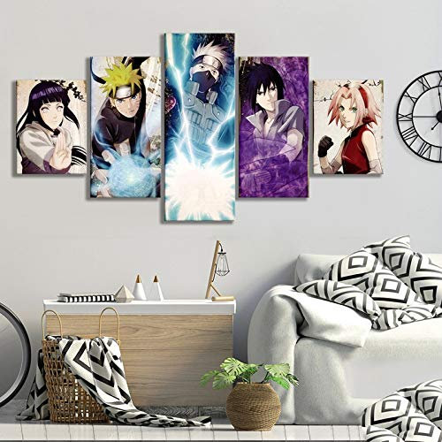Baobaoshop 5-Teilige Leinwand 5 Leinwand Kunst Hd Anime Poster Bilder Kakashi Naruto Sasuke Zeichentrickfigur Naruto Kunst Schlafzimmer Dekoration GemäLde Rahmenlos-30x40 30x60 30x80cm