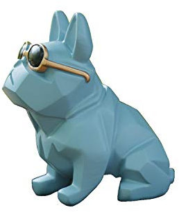 Mini Geometrische Hunde Hündchen Figur mit Sonnenbrillen, 87 x 54 x 92mm, Blau Farbe, Minimalist Tier Statue aus Kunstharz, Haus Garten Bar Desktop Ornament Dekor Verzierung zum Hinstellen